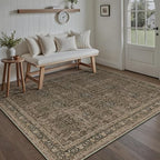 Entryway Area Rug 4x6 Brown Vintage Washable Office Carpet Traditional Distressed Indoor Entry Soft Non Slip Small Door Mat Retro Low Pile Thin Rug for Kitchen Laundry Bedroom