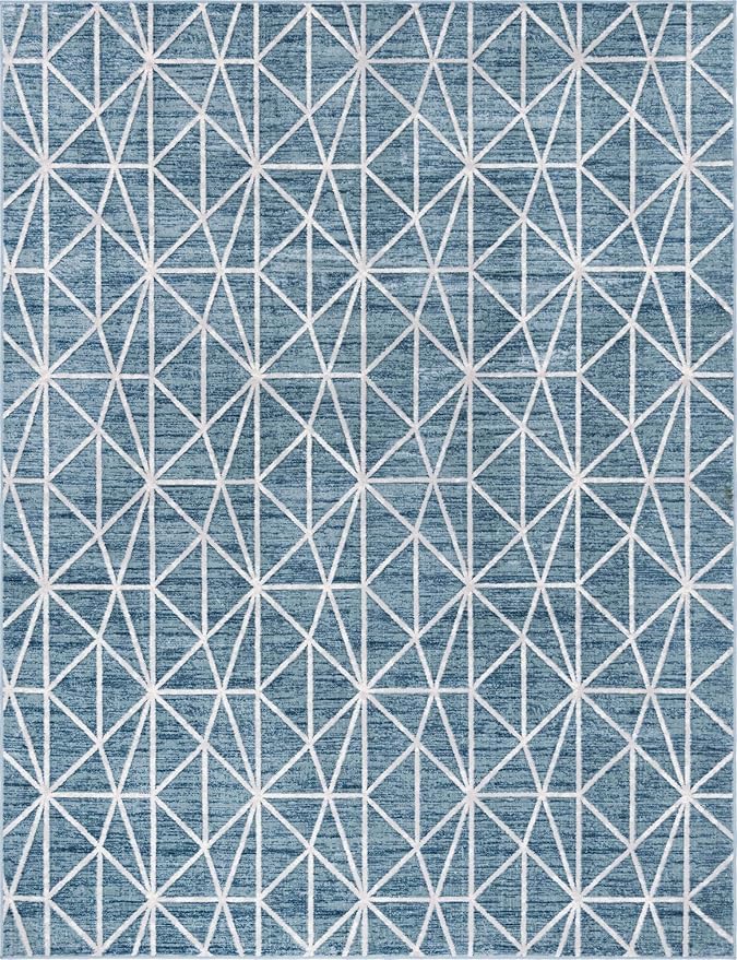 Rugs.com Lattice Trellis Collection Rug – 9' x 12' Blue Low-Pile Rug Perfect for Living Rooms, Large Dining Rooms, Open Floorplans