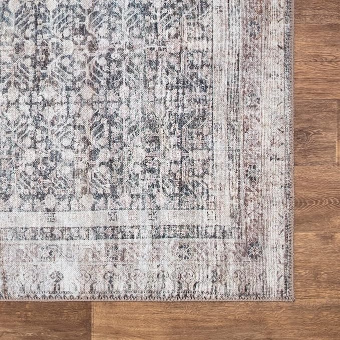 Bloom Rugs Washable Non-Slip 12 ft Runner - Tan/Blue/Green Traditional Runner for Entryway, Hallway, Bathroom, and Kitchen - Exact Size: 2.5' x 12'