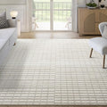Abani Cream Grid Textured Area Rug - 6' x 9' - Chunky, Plush and Soft Washable Carpet - Perfect for Living Room & Bedroom - Plush Deco Collection