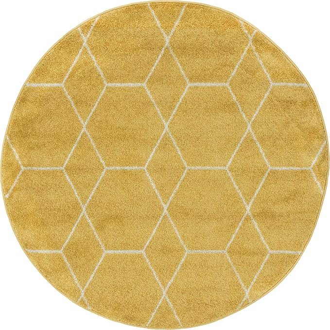 Unique Loom Trellis Frieze Collection Area Rug - Geometric (4' 1" Round Yellow/Ivory)