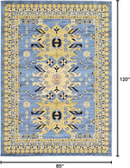 Unique Loom Taftan Collection Border Geometric Tribal Inspired Design Area Rug, 7 ft x 10 ft, Light Blue/Gold