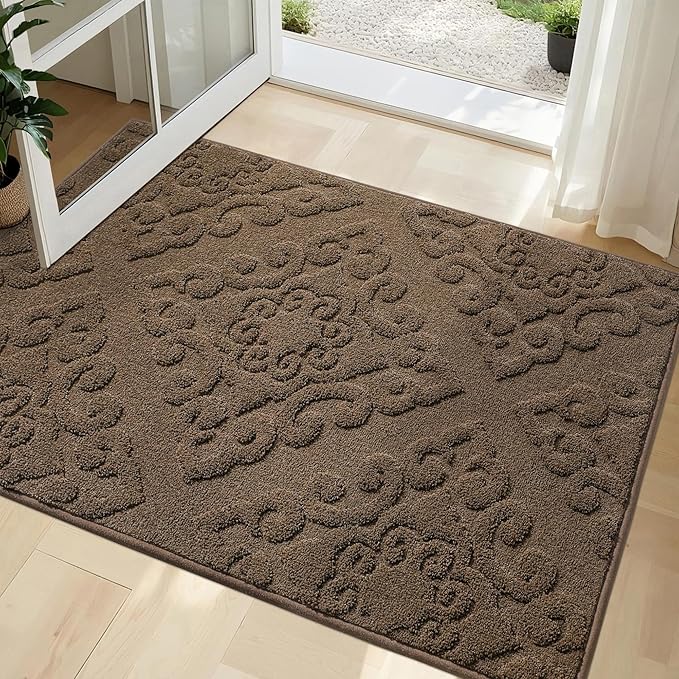 COSY HOMEER Door Mat 32”x48”,Absorbent Dirt Trapper Entryway Rugs,Non-Slip Welcome Mat,Washable Entry Rugs,Low Pile Doormat for Front Back Door,Wet Shoes & Paws,Brown