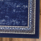 Antep Rugs Alfombras Bordered Modern 2x5 Non-Slip (Non-Skid) Low Pile Rubber Backing Kitchen Area Runner Rug (Navy, 2' x 5')