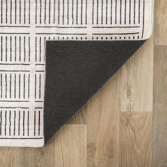 Rugshop Bohemian Stripe Lines Washable Non Slip Area Rug 2' x 4' Ivory