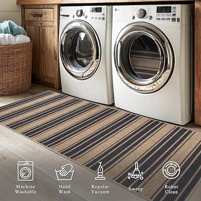 Striped Easy Jute Rug 3x5 Outdoor Entryway Rug Washable Area Rugs for Living Room Bedroom Non Slip Neutral Farmhouse Indoor Outdoor Carpet for Backyard Patio Office