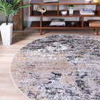 Rugs.com Leipzig Collection Rug – 4 Ft Round Beige Low-Pile Rug Perfect for Kitchens, Dining Rooms