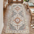 Tangsoo 2x5 Washable Runner Rug for Hallways, Non Slip Vintage Rugs, Soft Low Pile Long Rug Runner, Print Distressed Turmeric Carpet Runners for Kitchen Bedroom Entryway Bathroom Living Room