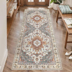 Tangsoo 2x5 Washable Runner Rug for Hallways, Non Slip Vintage Rugs, Soft Low Pile Long Rug Runner, Print Distressed Turmeric Carpet Runners for Kitchen Bedroom Entryway Bathroom Living Room