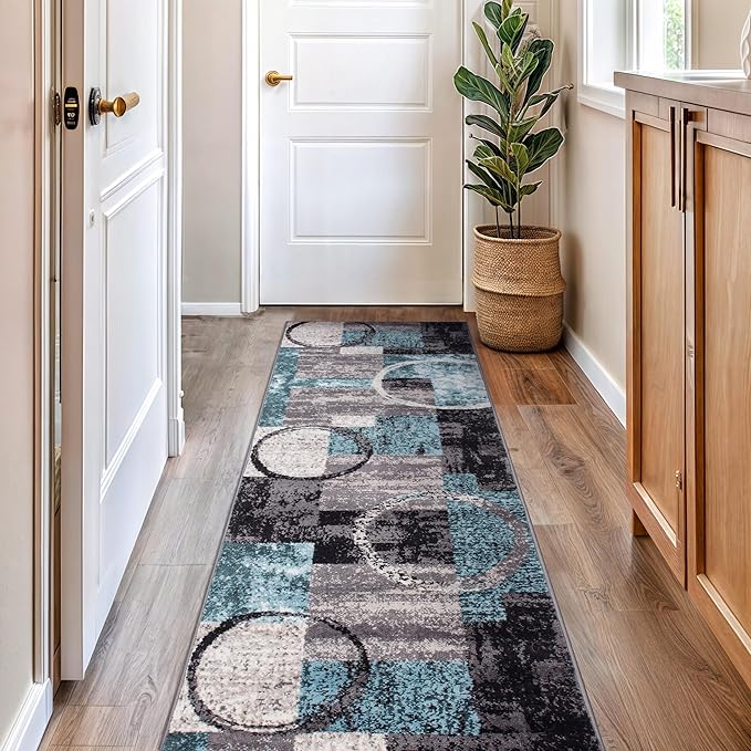Rugshop Contemporary Circle Design Runner Rug, Non-Shedding Carpet for Hallway, Kitchen, or Foyer, Gray, 2'7" x 8'