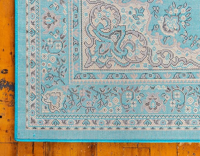 Unique Loom Reza Collection Traditional Persian Style Area Rug, 9 ft 10 in x 13 ft, Turquoise/Ivory