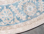 Unique Loom Salzburg Collection Classic Traditional Design Oriental Inspired Border Area Rug (5' 0 x 5' 0 Round, Beige/Blue)