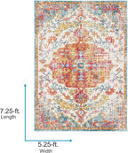 Livabliss Odelia Vintage Bohemian Area Rug,5'3" x 7'3",Orange/Aqua