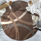Rugshop Modern Wavy Circles Design Round Rug, Carpet with Jute Backing for Dining Room, Bedroom, or Living Room, Brown, 6'6" Round