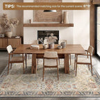 Bavni Area Rugs 8x10 Clearance, Rugs for Living Room, Machine Washable Rug Lightweight Low Pile, Chenille Non Slip Rug Boho Print Decorative Carpet for Bedroom Dinning Room, Ivory/Teal