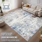Area Rug Living Room Rugs - 10x12 Abstract Large Soft Indoor Washable Rug Neutral Modern Low Pile Carpet for Bedroom Dining Room Farmhouse Home Office - Blue