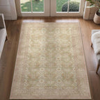 Bavni 4x6 Vintage Floral Rug, Washable Non Slip Area Rug for Entryway, Bedroom, Kitchen or Living Room, Low Pile Carpet, Brown Pink