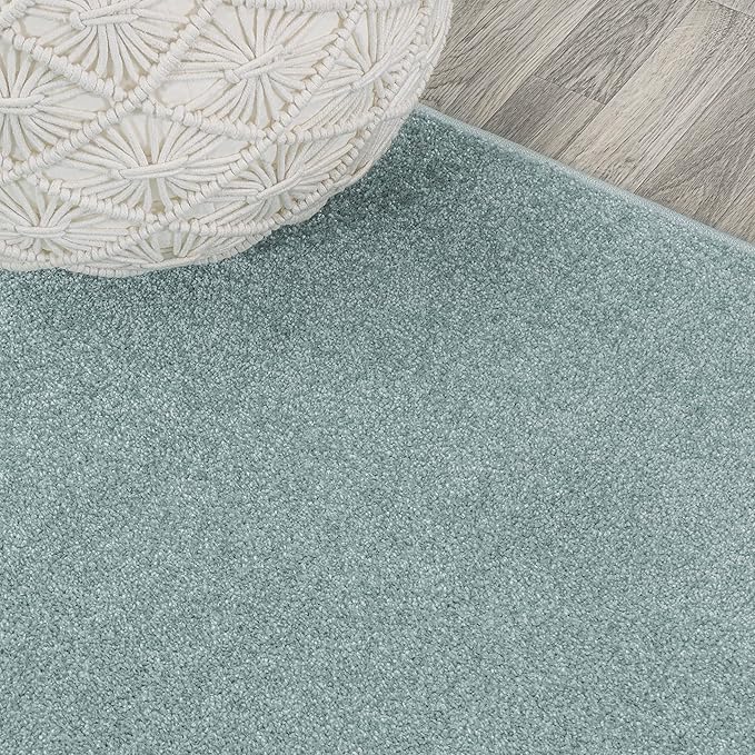 Eyely UES100S-9SQ Supersoft Haze Solid Low-Pile Indoor Area Rug, Coastal, Bohemian, Minimalist, Classic, Casual for Bedroom,Kitchen,Living Room,Non Shedding,Easy-Washing, Blue, 9' Square