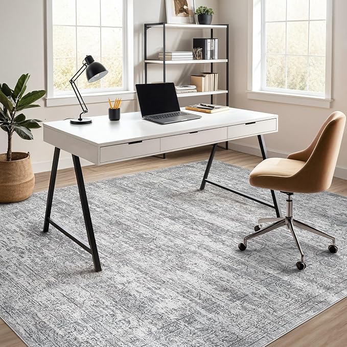Area Rug Living Room Rugs - 5x8 Large Soft Indoor Neutral Modern Abstract Low Pile Washable Rug Carpet for Bedroom Dining Room Farmhouse Home Office - Vintage Grey