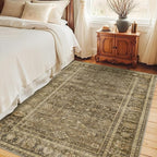 HelloTree Vintage Area Rug 3x5 Brown Entryway Office Washable Carpet Non Slip Backing Printed Distressed Rugs for Bedroom Vintage Boho Tribal Area Rugs for Bathroom Bedroom Dining Living Room-Brown
