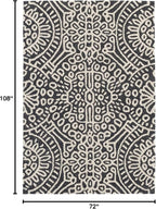 Dash & Albert Temple Charcoal Hand Micro Hooked Wool Rug, 6 X 9 Feet, Grey Geometric Pattern