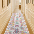 Fame Living Pink Oushak Runner Rug, Modern Runners, Vintage, Turkish, Eclectic, Floral, Pastel, Washable, Runner for Hallway, Kitchen, Bedroom, Bathroom, 2'5"x9'8"