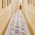 Fame Living Pink Oushak Runner Rug, Modern Runners, Vintage, Turkish, Eclectic, Floral, Pastel, Washable, Runner for Hallway, Kitchen, Bedroom, Bathroom, 2'5"x9'8"