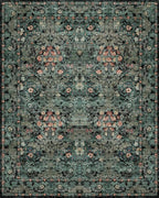Farmhouse 9x12 Dark Green Floral Living Room Area Rugs, Large Washable Vintage Distressed Rug for Bedroom, Dining Room Under Table, Moody Low Pile Non-Slip Retro Carpet, Soft Boho Art Deco Mat