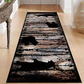 Wildlife Bear Runner Rug, 4x12ft, Vintage Wood Grain Wild Animal Black Bear Corridor Carpet, Non-Slip Washable Long Runner Rug for Farmhouse, American Country Wood Floor Entrance Rug Door Mat