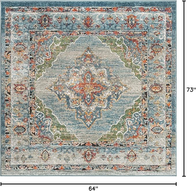 Unique Loom Isabella Collection Area Rug - Rossellini (5' 4" Square, Blue/ Beige)