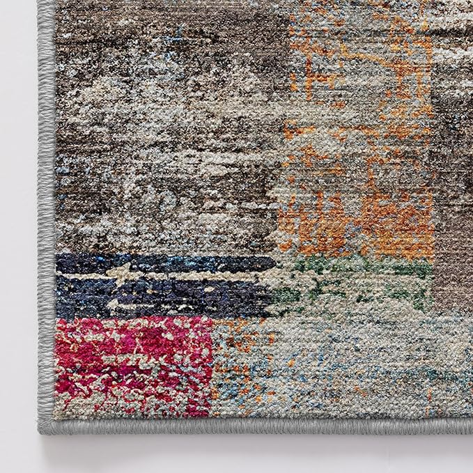 LUMI 8x12 Washable Area Rug for Living Room, Ultra Soft Geometric Rugs Non Slip with Rubber Backing, Low Profile, High Traffic, Stain Resistant Carpets, Ideal for Bedroom, Dining Room, Indoor