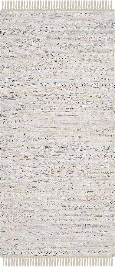 SAFAVIEH Rag Rug Collection Accent Rug - 2'6" x 4', Ivory & Multi, Handmade Boho Stripe Cotton, Ideal for High Traffic Areas in Entryway, Living Room, Bedroom (RAR121G)