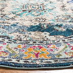 SAFAVIEH Monaco Collection Area Rug - 8'8" Round, Navy & Light Blue, Boho Chic Medallion Distressed Design, Non-Shedding & Easy Care, Ideal for High Traffic Areas in Living Room, Bedroom (MNC243N)