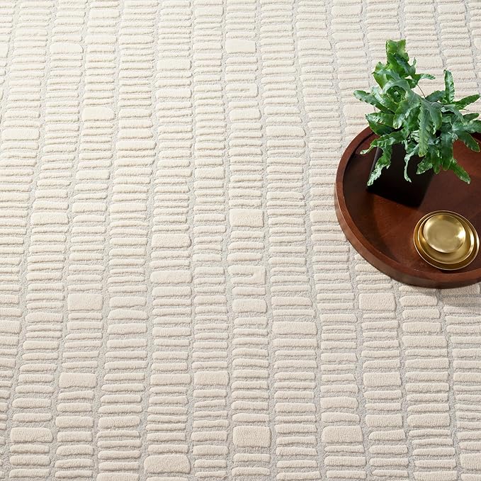 Dash and Albert Roark Wool Area Rug - 3' x 5' Ivory Geometric Hand Tufted Accent Rug - Durable, High Traffic Areas Hallway, Living Room, Stairs - Premium Luxury Hotel Quality Soft Breathable