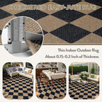 Lahome Checkered Easy Jute Patio Rug, 6x9 Washable Indoor Outdoor Rug, Farmhouse Neutral Non Slip Non Shedding Low Pile Floor Carpet for Deck Living Dining Room Office Mudroom