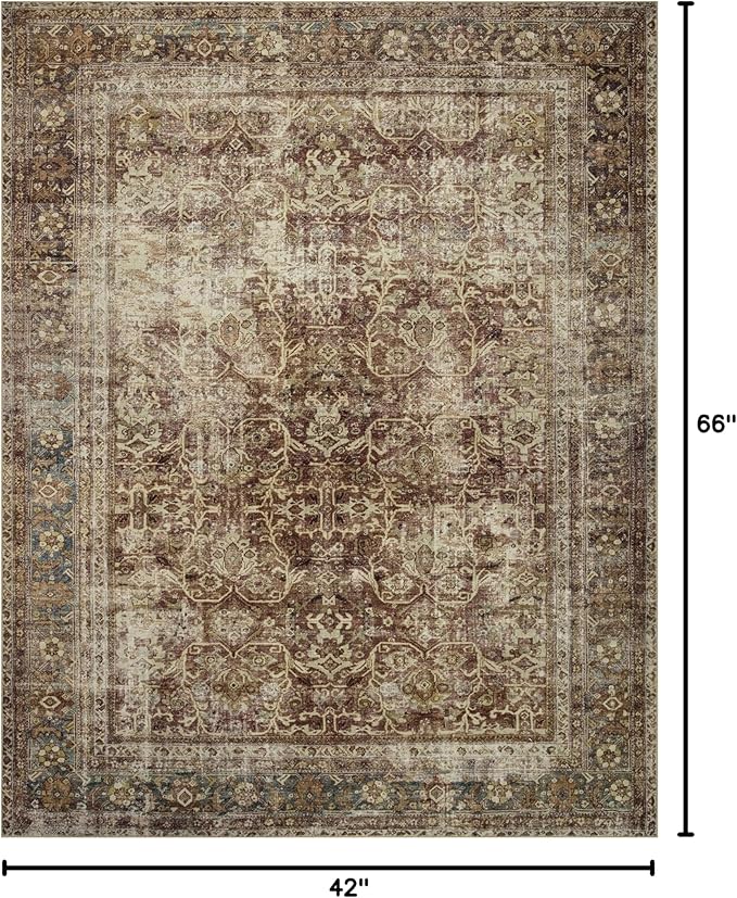 Loloi Magnolia Home by Joanna Gaines Sinclair Collection SIN-01 Rust/Lagoon 3'-6" x 5'-6", .25" Pile Height, Machine Washable, Accent Rug