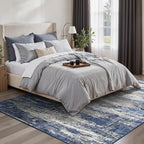 GENIMO 3x5 Area Rugs for Living Room, Machine Washable Non Slip Blue Rugs, Low Pile Lightweigt Modren Print Indoor Rug for Bedroom, Dining Room, Home Office, Blue Ivory