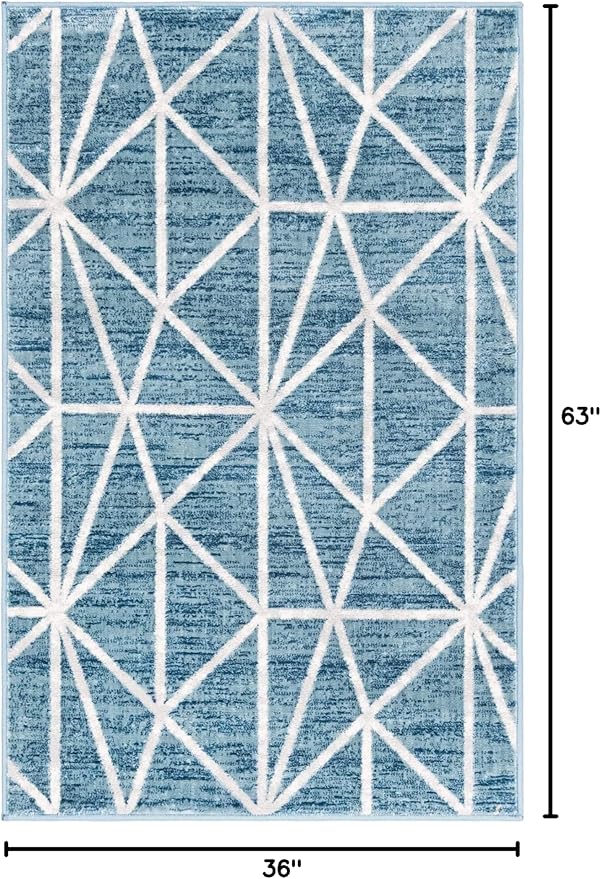 Rugs.com Lattice Trellis Collection Rug – 3' x 5' Blue Low-Pile Rug Perfect for Living Rooms, Large Dining Rooms, Open Floorplans