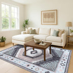 Fame Living Washable Area Rug. Modern Farmhouse. Vintage. Turkish. Bohemian. Distressed. Oriental. Traditional. Rugs for Living Room. Dining. Bedroom. Office. Entryway. (856BlckGry, 7'5" x 9'8")