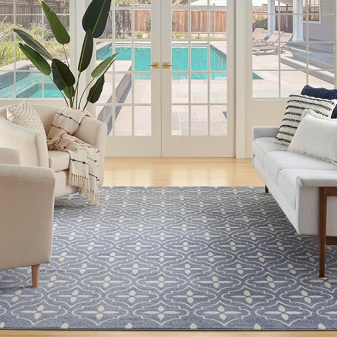 Nourison Home Nourison Essentials Blue Ivory 8' x 10' Area Rug - Easy Clean, Non Shedding, Bed Room, Living Room, Dining Room, Kitchen (8' x 10')