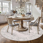 Grey Round Area Rug 8ft Entryway Door Mat Small Circle 8x8 Kitchen Vintage Carpet Non Slip Indoor Bedroom Washable Distressed Floral Retro Accent Throw Rug Office Bathroom