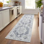 jinchan Kelda Runner Rug 3x8 Vintage Hallway Rug Kitchen Washable Runner Retro Floor Cover Lightweight Non-Slip Low Pile Thin Distressed Carpet for Entryway Bathroom Laundry Room Bedroom Stairway Grey