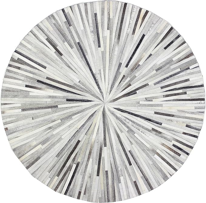 Faux Cowhide Round Area Rug | Non-Slip Leather Floor Carpet for Living Room, Bedroom, and Home Décor | Modern Stylish Accent Rug(Grey_5x5)