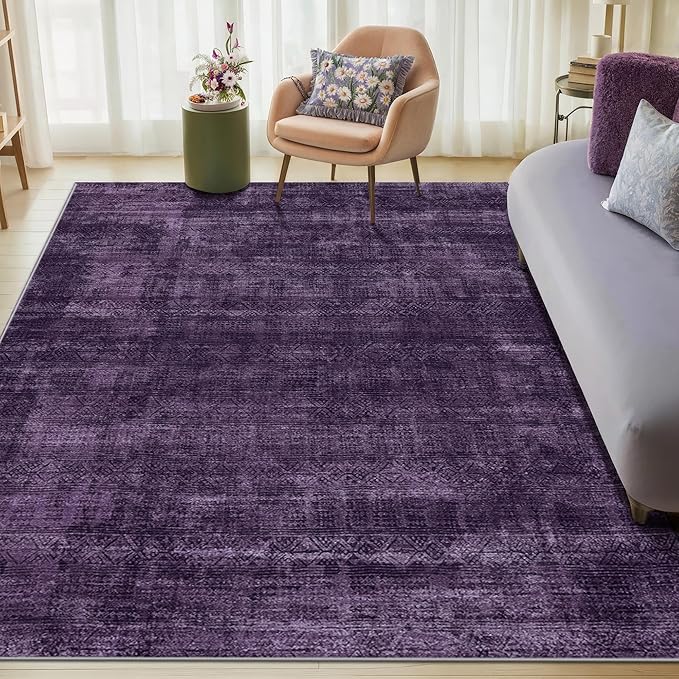 Kokia Abstract Area Rugs 9x12 Bedroom Washable Decor Low Pile Non-Slip Non-Shedding Indoor Carpet Foldable Stain Resistant Floor Mat Living Room Dining Room, Purple Rug, Oslo Dusty