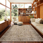 6x9 Washable Rug Vintage Fade Resistant Boho Distressed Non-Slip Indoor Large Carpet Low Pile Lightweight & High-Traffic Safe for Bedroom, Dorm, Playroom - Farmhouse Decor