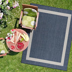 CAMILSON Outdoor Rug 6x9, Modern Outside Rugs for Patios Porches Waterproof Durable Washable Non-Shedding, Easy-to-Clean Indoor Outdoor Area Carpet (6 x 9, Bordered - Blue/White)