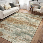 GENIMO Abstract Area Rug 5x7, Washable Modern Rug Non Slip, Low Pile Lightweight Soft Large Carpet for Living Room, Bedroom, Dining Room, Orange Green