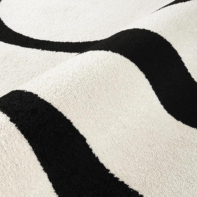 Abani Abstract Beige/Black Area Rug - 2' x 3' - Modern Curved Line Design - Deco Collection - Easy to Clean - Durable for High Traffic Areas - Bedroom, Office & Kitchen - Medium Pile