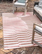 Unique Loom Outdoor Striped Collection Area Rug - Striped (6' 1" x 9' Rectangle, Rust Red/Ivory)