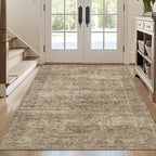 FMFUNCTEX 4x6 Washable Area Rug Neutral Vintage Brown Distressed Non Slip Low Pile Traditional Indoor Carpet for Entryway Living Room Bedroom Soft Retro Throw Rug for Dining Office Kitchen Entryway